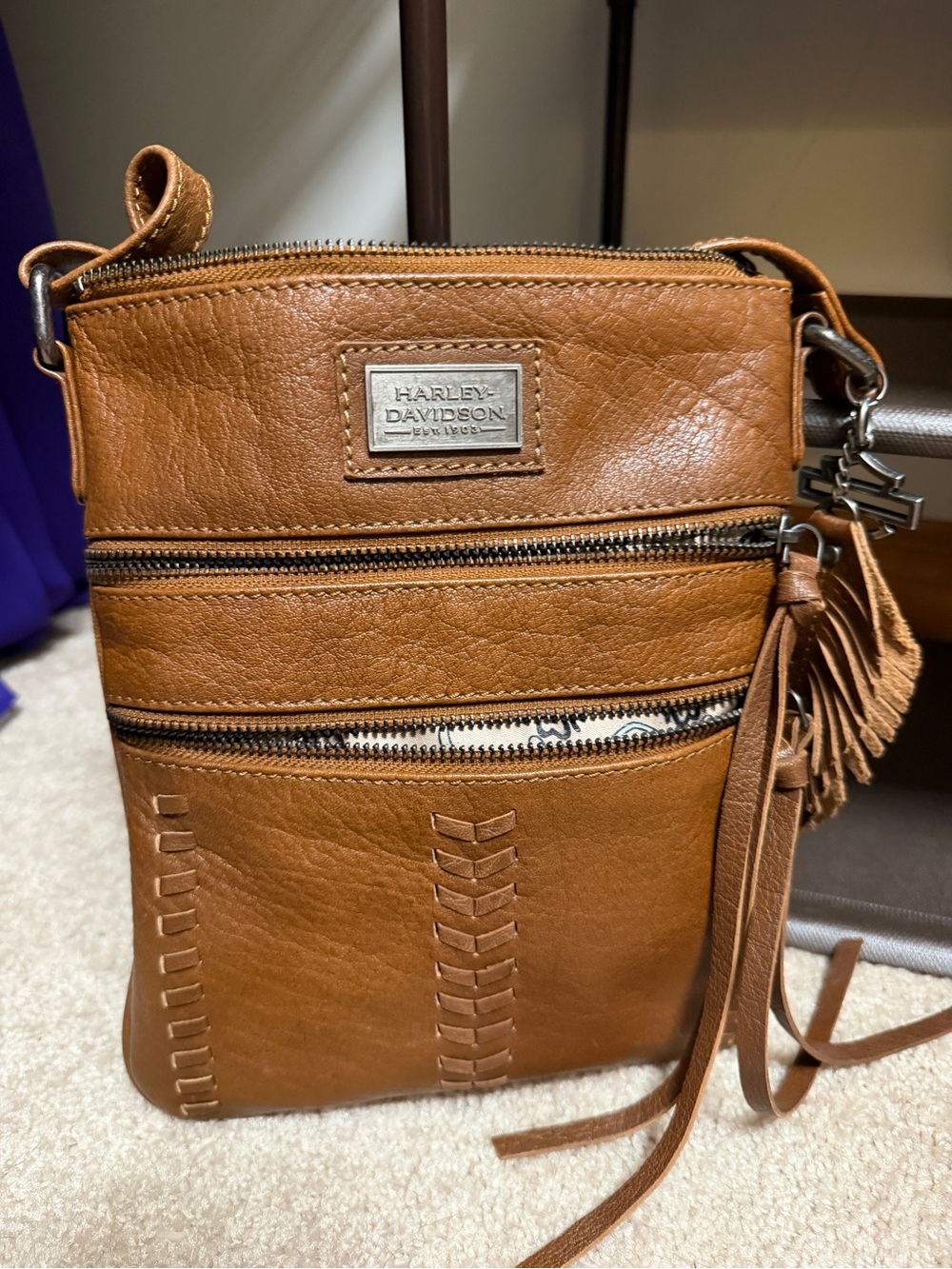 Harley-Davidson Brown Leather Crossbody with Tassel Accent